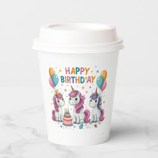 Happy Birthday Unicorns Paper Cups Pappbecher (Vorderseite)