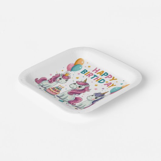 Happy Birthday Unicorns Pappteller (Gewinkelt)