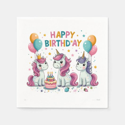 Happy Birthday Unicorns Serviette (Vorderseite)