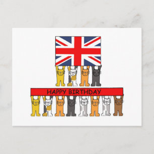 Happy Birthday Union Jack and Cartoon Cats Postkarte