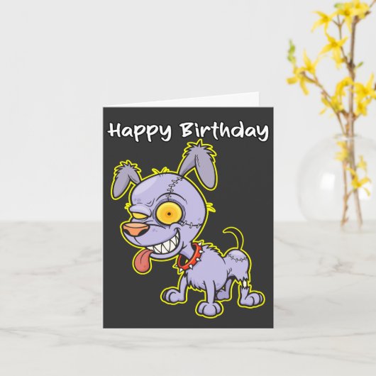 Happy Birthday Untot Zombie Dog Illustration Karte (Gelbe Blume)