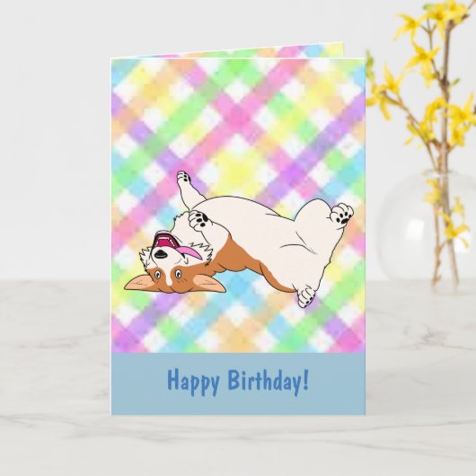 Happy Birthday Upside Down Corgi Cartoon Karte (Gelbe Blume)