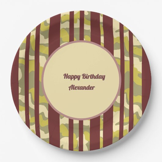 Happy Birthday Urban Camouflage Stripe Pattern Pappteller (Vorderseite)