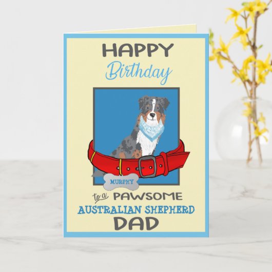 Happy Birthday Vater Australian Shepherd individue Karte (Gelbe Blume)