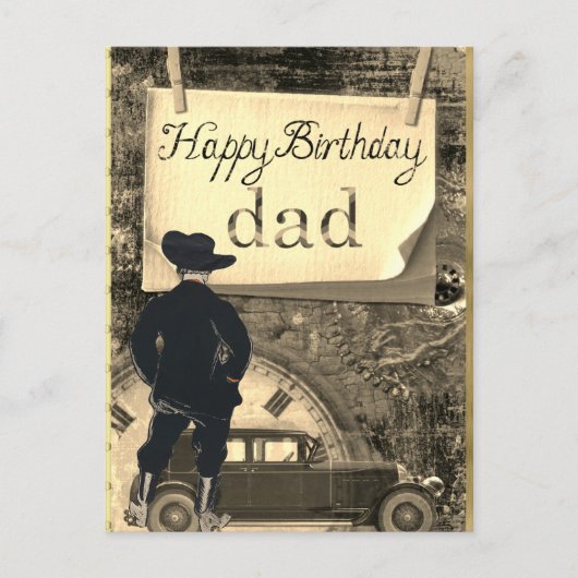 Happy Birthday Vater Car Cowboy Clock Postkarte (Vorderseite)