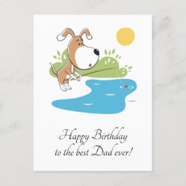 Happy Birthday Vater Cartoon Dog Welpenfischen Postkarte