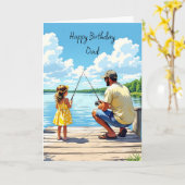 Happy Birthday Vater | Fischerei mit Tochter und V Karte (Gelbe Blume)