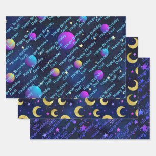 Happy Birthday Vater oder Personalize Name Blue St Geschenkpapier Set
