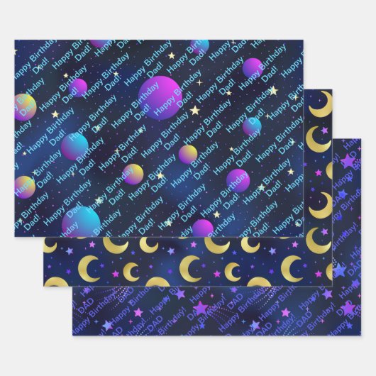 Happy Birthday Vater oder Personalize Name Blue St Geschenkpapier Set (Set)