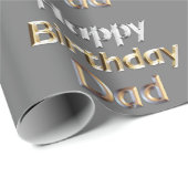 Happy Birthday Vater Silver & Gold Text Geschenkwr Geschenkpapier (Rolleneckpunkt)