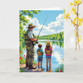 Happy Birthday Vater | Vater Fischerei mit Kindern Karte (Gelbe Blume)