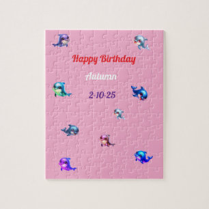 Happy Birthday Verschiedene farbige Delfin Puzzle