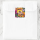 Happy Birthday Vibranly farbenfrohe Frühlingsblume Quadratischer Aufkleber (Tasche)