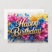 Happy Birthday Vibrant Hibiskus Blume Postkarte (Vorne/Hinten)
