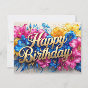 Happy Birthday Vibrant Hibiskus Blume Postkarte