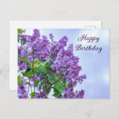 Happy Birthday Vibrant Lila Lilac Blume Postkarte (Vorne/Hinten)