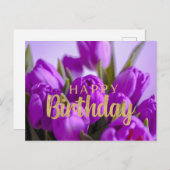 Happy Birthday Vibrant Lila Tulip Blume Postkarte (Vorne/Hinten)