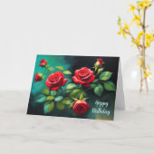 Happy Birthday Vibrant Rote Rosen Floral Karte (Gelbe Blume)