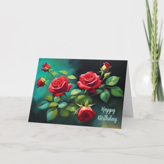Happy Birthday Vibrant Rote Rosen Floral Karte (Vorderseite)