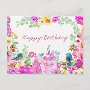 Happy Birthday Vibrany Watercolor Blume Postkarte
