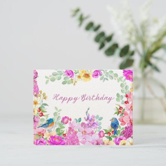 Happy Birthday Vibrany Watercolor Blume Postkarte (Stehend Vorderseite)