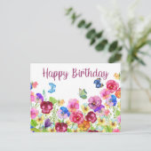 Happy Birthday Vibrany Watercolor Pansy Blume Postkarte (Stehend Vorderseite)