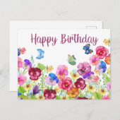 Happy Birthday Vibrany Watercolor Pansy Blume Postkarte (Vorne/Hinten)