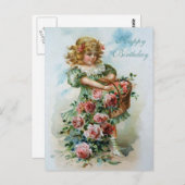Happy Birthday Viktorianisch Post Card Rosa Rosen Postkarte (Vorne/Hinten)