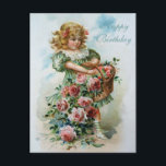 Happy Birthday Viktorianisch Post Card Rosa Rosen Postkarte<br><div class="desc">Ein wunderschönes Viktorianisches Mädchen mit überlaufenen Rose... ... ... ... ... ... ... ... ... ... ... ... ... ... ... ... ... ... ... ... ... ... ... ... ... ... </div>