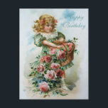 Happy Birthday Viktorianisch Post Card Rosa Rosen Postkarte<br><div class="desc">Ein wunderschönes Viktorianisches Mädchen mit überlaufenen Rose... ... ... ... ... ... ... ... ... ... ... ... ... ... ... ... ... ... ... ... ... ... ... ... ... ... </div>