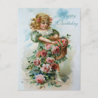 Happy Birthday Viktorianisch Post Card Rosa Rosen