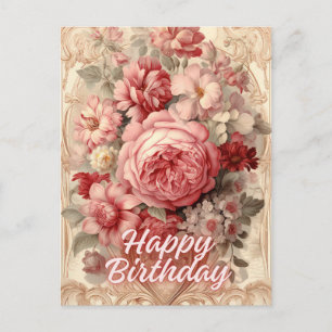 Happy Birthday Viktorianische Rose Illustration Postkarte