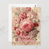 Happy Birthday Viktorianische Rose Illustration Postkarte (Vorne/Hinten)