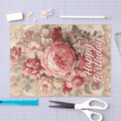 Happy Birthday Viktorianische Rose Illustration Seidenpapier (Handwerk)