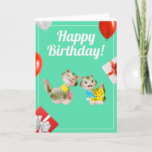 Happy Birthday Vintag Albern Kitty Cats Retro Card Karte