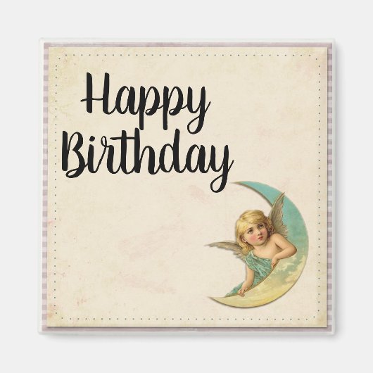 Happy Birthday Vintag Angel Customizable Magnet (Vorne)