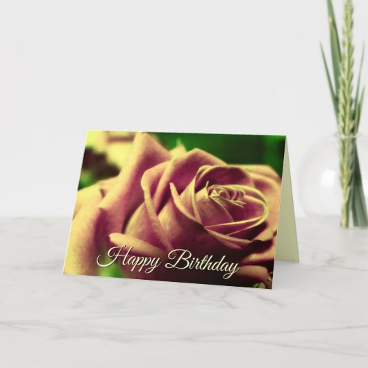 Happy Birthday Vintag Antique Rose Blume Card Karte (Vorderseite)