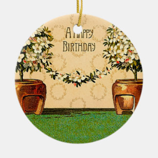 Happy Birthday Vintag Blüten Töpfe Keramikornament