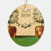 Happy Birthday Vintag Blüten Töpfe Keramikornament (Links)