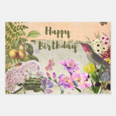 Happy Birthday Vintag Naturekomposition Geschenkpapier Set (Vorderseite)