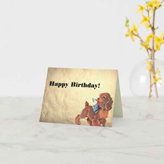 Happy Birthday Vintag Puppy Dog Karte (Gelbe Blume)