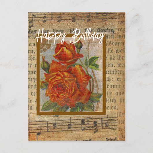 Happy Birthday Vintag Rose Collage Postkarte (Vorderseite)