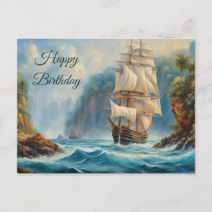 Happy Birthday Vintag Sail Ship in der Nähe von Is Postkarte