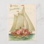 Happy Birthday Vintag Segelboot voller Rose Postkarte (Vorderseite)