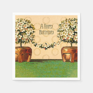 Happy Birthday Vintage Blumentöpfe Papier Napkin Serviette