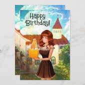 Happy Birthday Vintage Invitation Girl Cartoon Einladung (Vorne/Hinten)