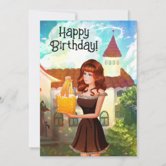 Happy Birthday Vintage Invitation Girl Cartoon Einladung
