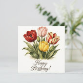 Happy Birthday Vintage Tulip Flowers Karte (Stehend Vorderseite)