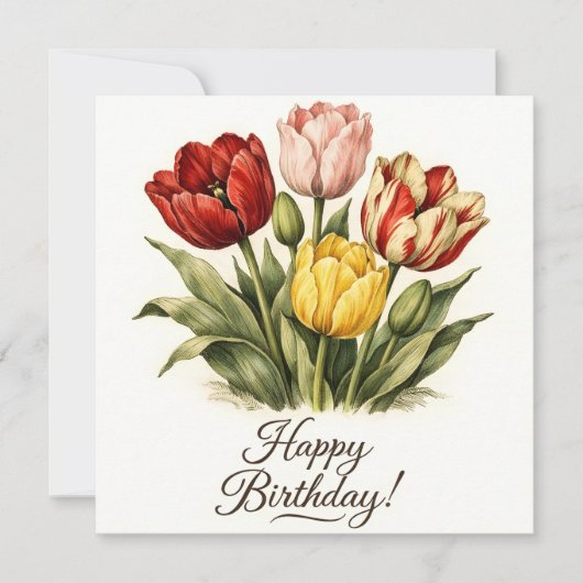 Happy Birthday Vintage Tulip Flowers Karte (Vorderseite)
