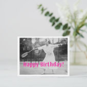 Happy Birthday Vintagen Woman Tennis Player Postkarte (Stehend Vorderseite)